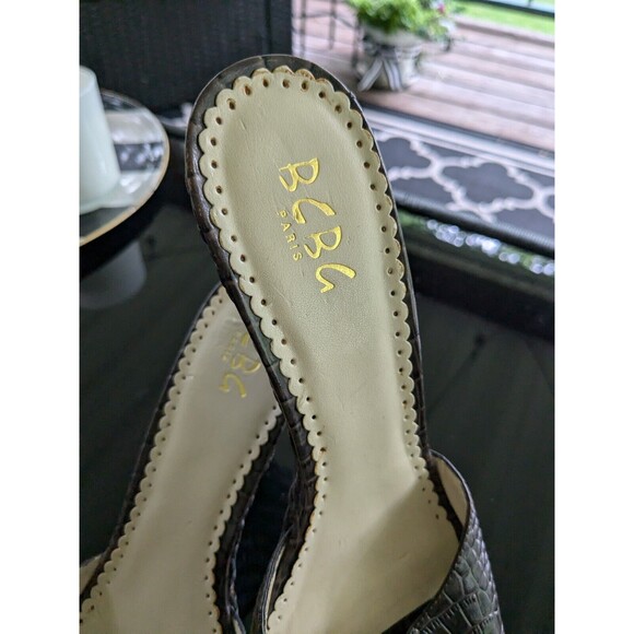 BCBG Paris Shoe Women's Sz 9.5/39.5 Brown Crocodile Pattern Wood Woven Wedge - Picture 2 of 12